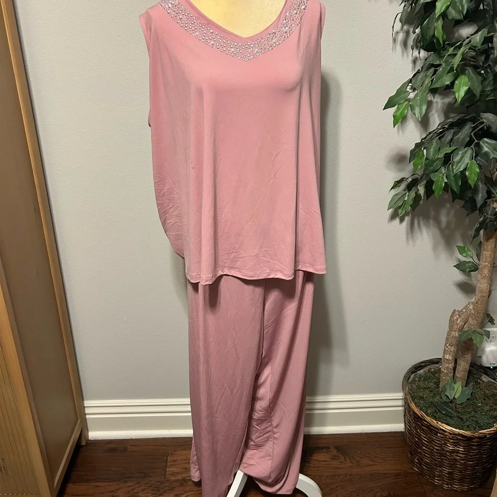 NWT Catherine’s 3 Piece Pant Set Embellished Pink Sz 28W Petite Wedding Easter - Picture 2 of 5